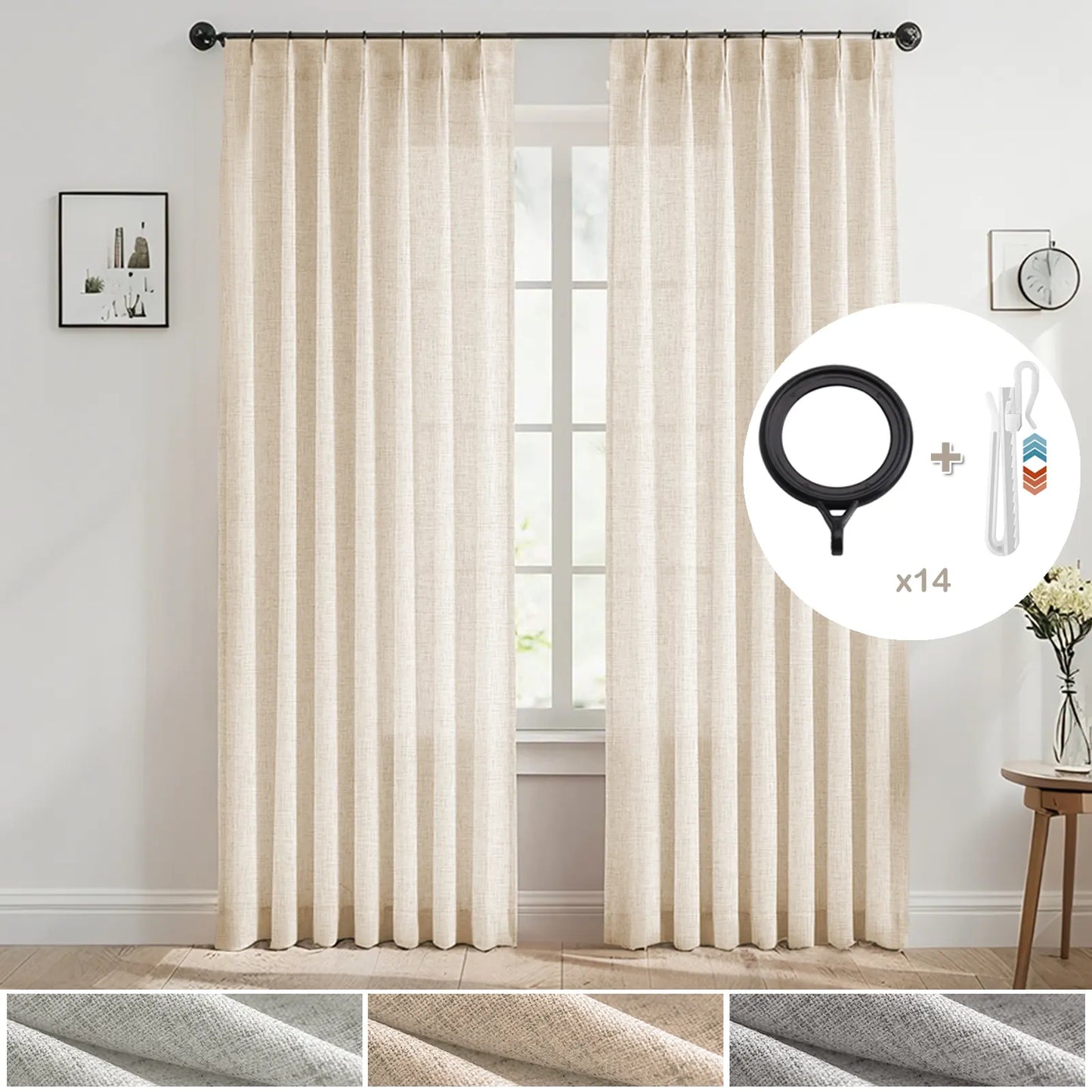 Edle Gardine in Leinenoptik mit Faltenband – 2er-Set, Lichtdurchlässig