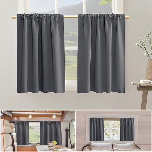 Blackout short curtains for motorhomes and caravans – set of 2, grey