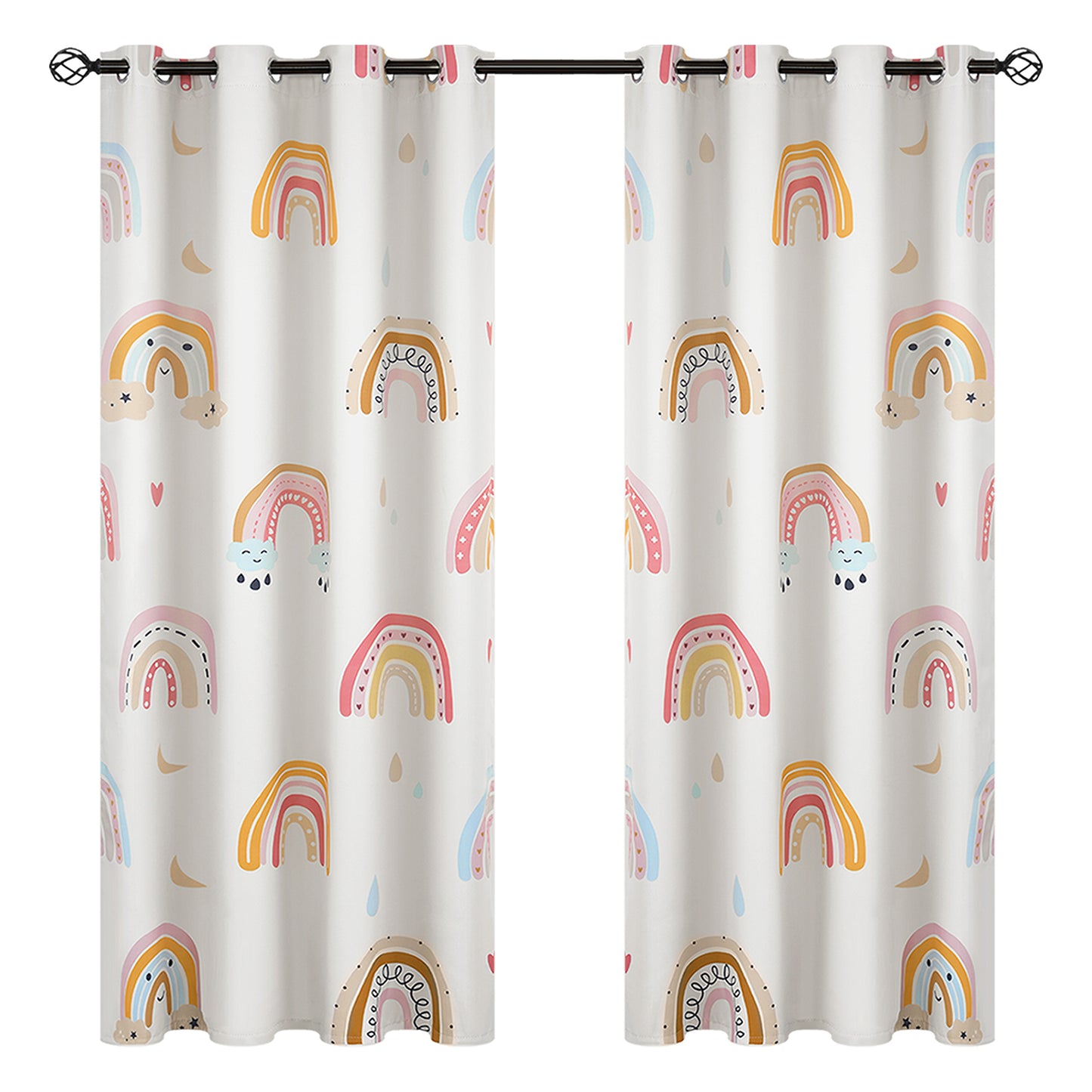 Children's Curtain with Rainbow Motif – Blackout Curtain Set of 2, 95% Blackout