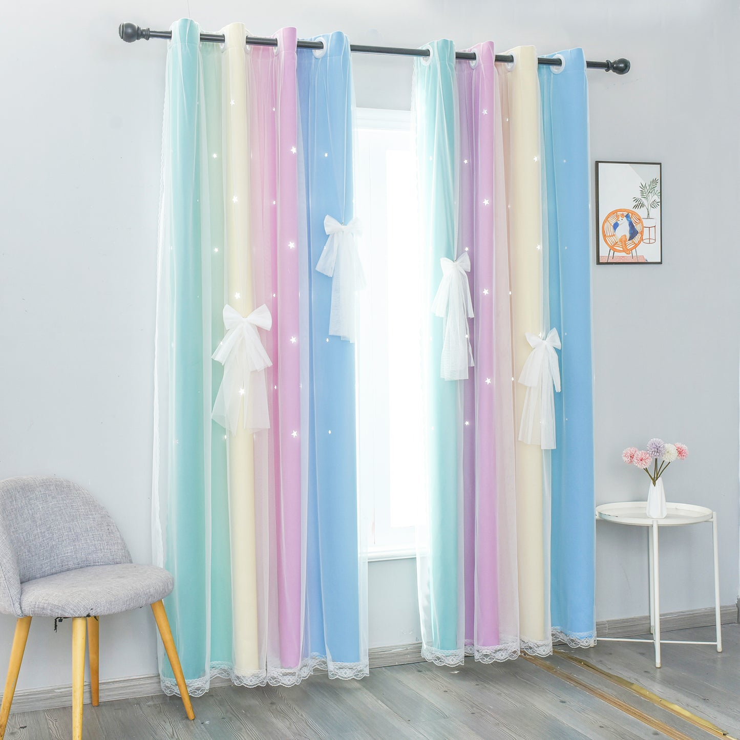Verdunkelungsvorhang Sterne Ombre Zweilagig mit Tüllschleife 1 Panel