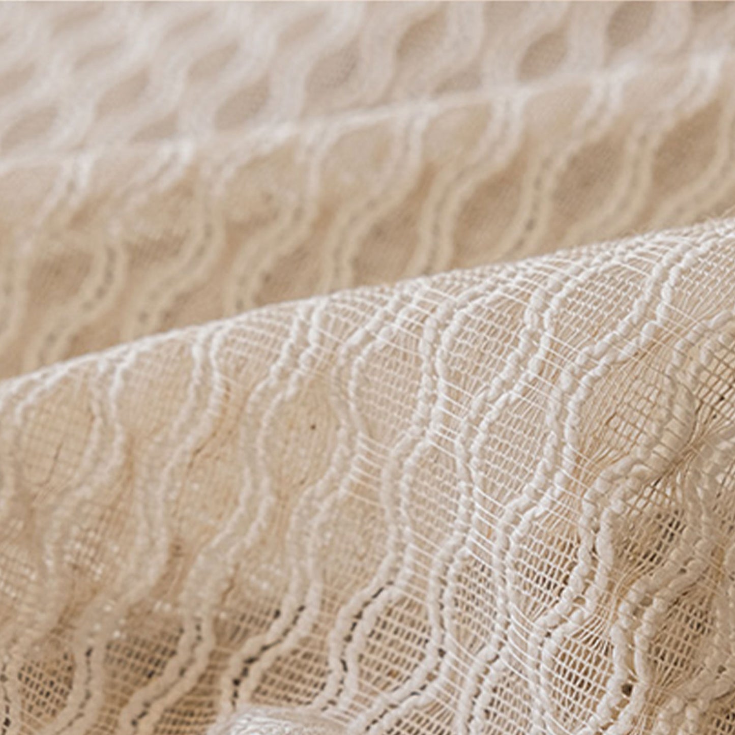 Vintage Kurzgardine mit Quasten – Boho Stil, Creme