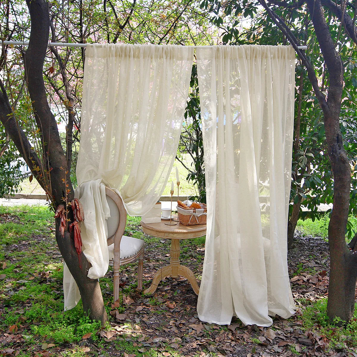 1 Panel Vintage Buff Window Sheer Drapes