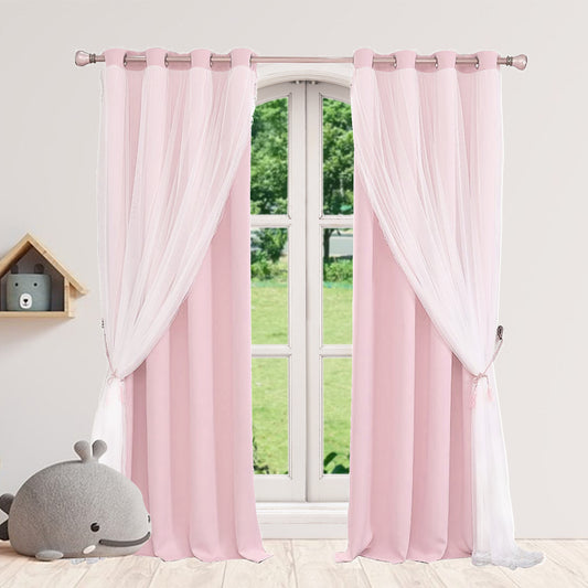 Blackout Curtain Two-Ply with Voile Overlay Pink Grey 1 Panel