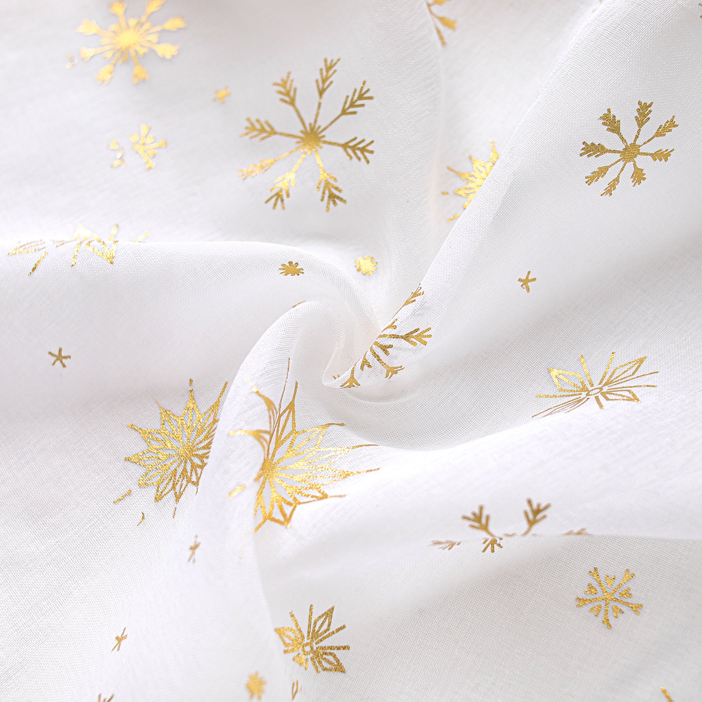 Weihnachtsvorhang Schneeflocken Goldfolie 2er Set Transparente Gardine