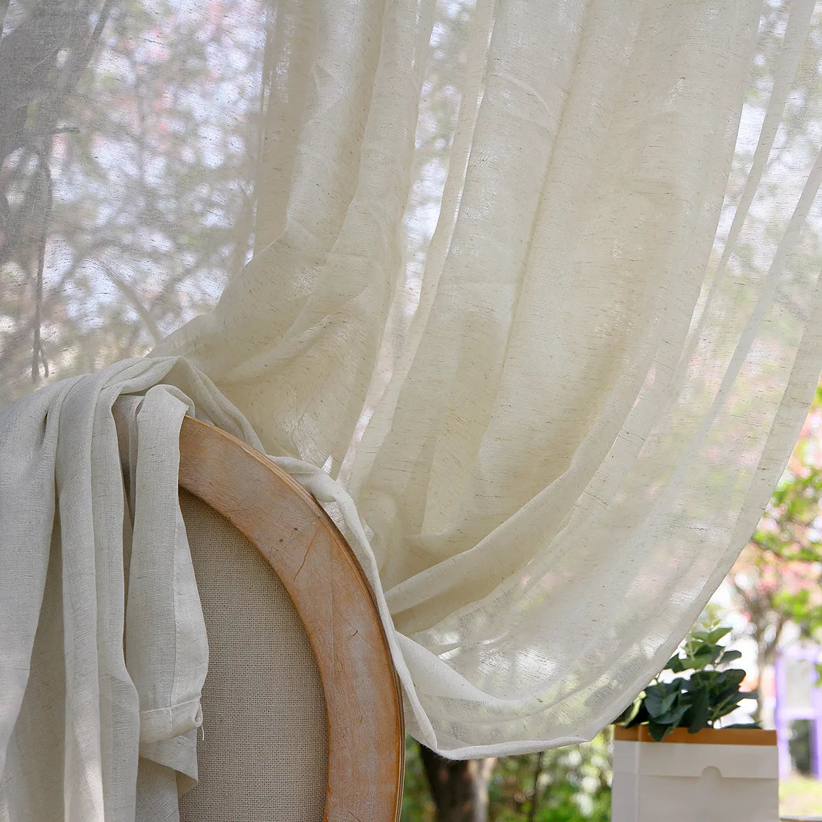 Rideau vintage aspect lin crème pièce unique