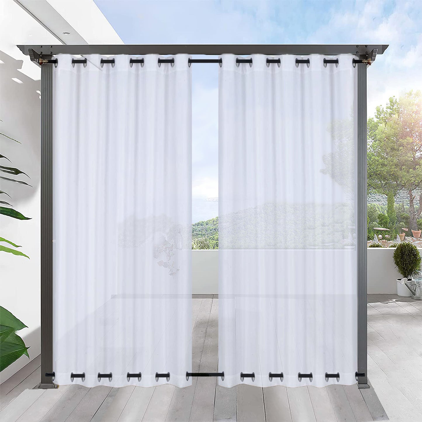 Outdoor Gardine Halbtransparent undWinddicht Wasserabweisend Weiß 1 Panel