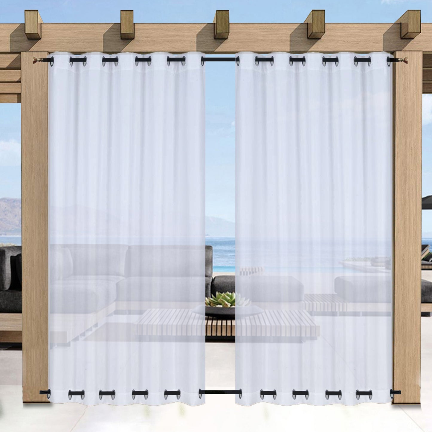 Outdoor Gardine Halbtransparent undWinddicht Wasserabweisend Weiß 1 Panel