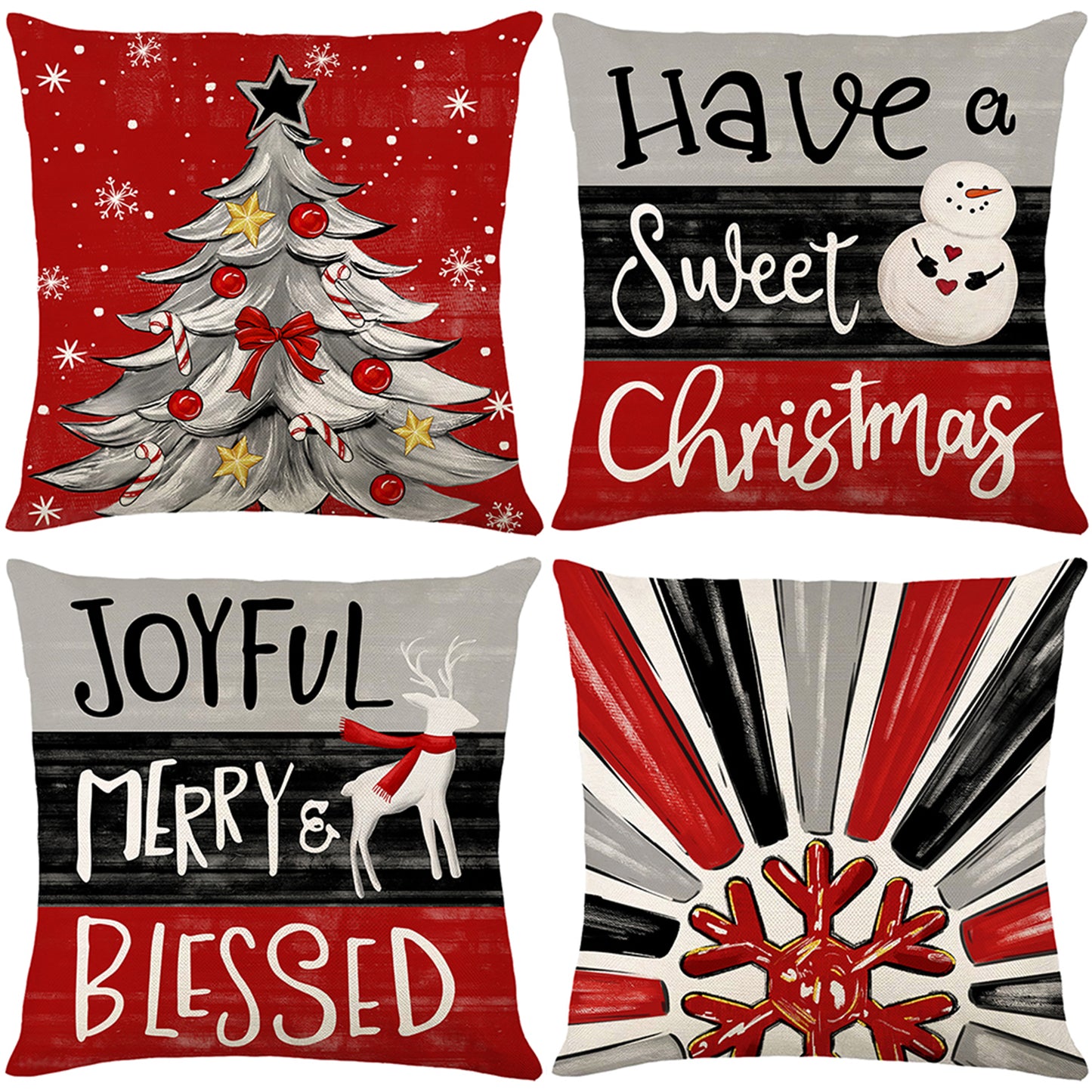4er-Set Weihnachts-Kissenbezüge aus Leinen – Softe Dekokissen für Sofa und Bett (45×45 cm)