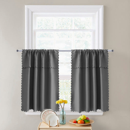 Blackout short curtain with lace edge – grey, rod pocket