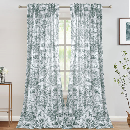 Jungle Motif Transparent Curtain Grey