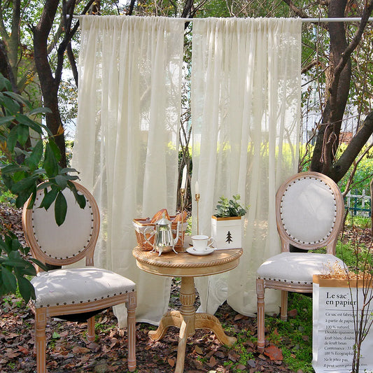 Vintage curtain in linen look cream unique piece