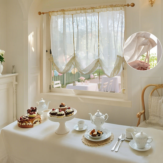 Vintage Roman Curtain Semi-transparent Linen Look Beige with Rod Pocket