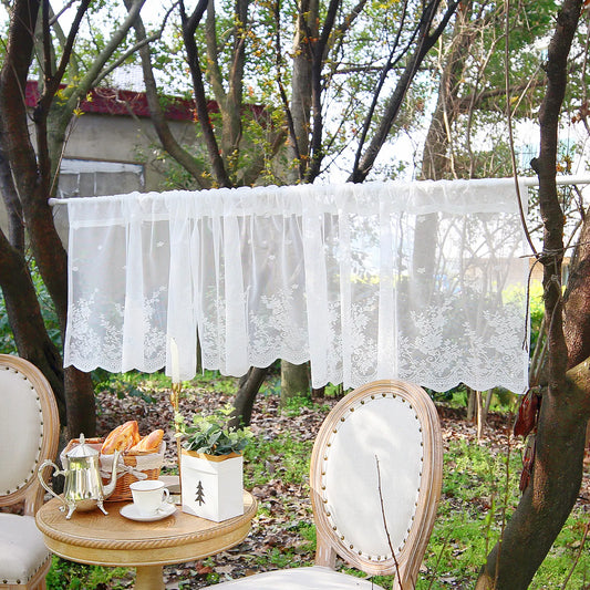 Floral lace short curtain – white, rod pocket