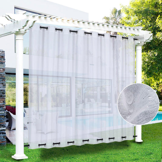 Outdoor Curtain Semi-transparent and Windproof Water-repellent White 1 Panel