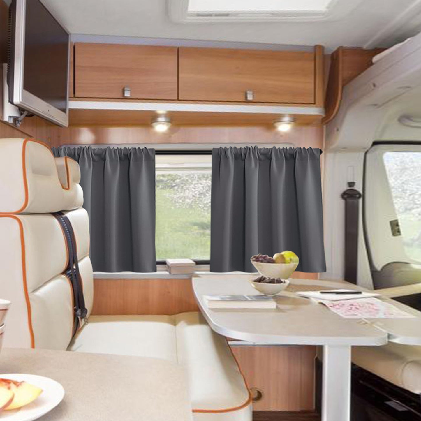 Verdunkelungskurzvorhänge für Wohnmobil und Caravan – 2er Set, Grau