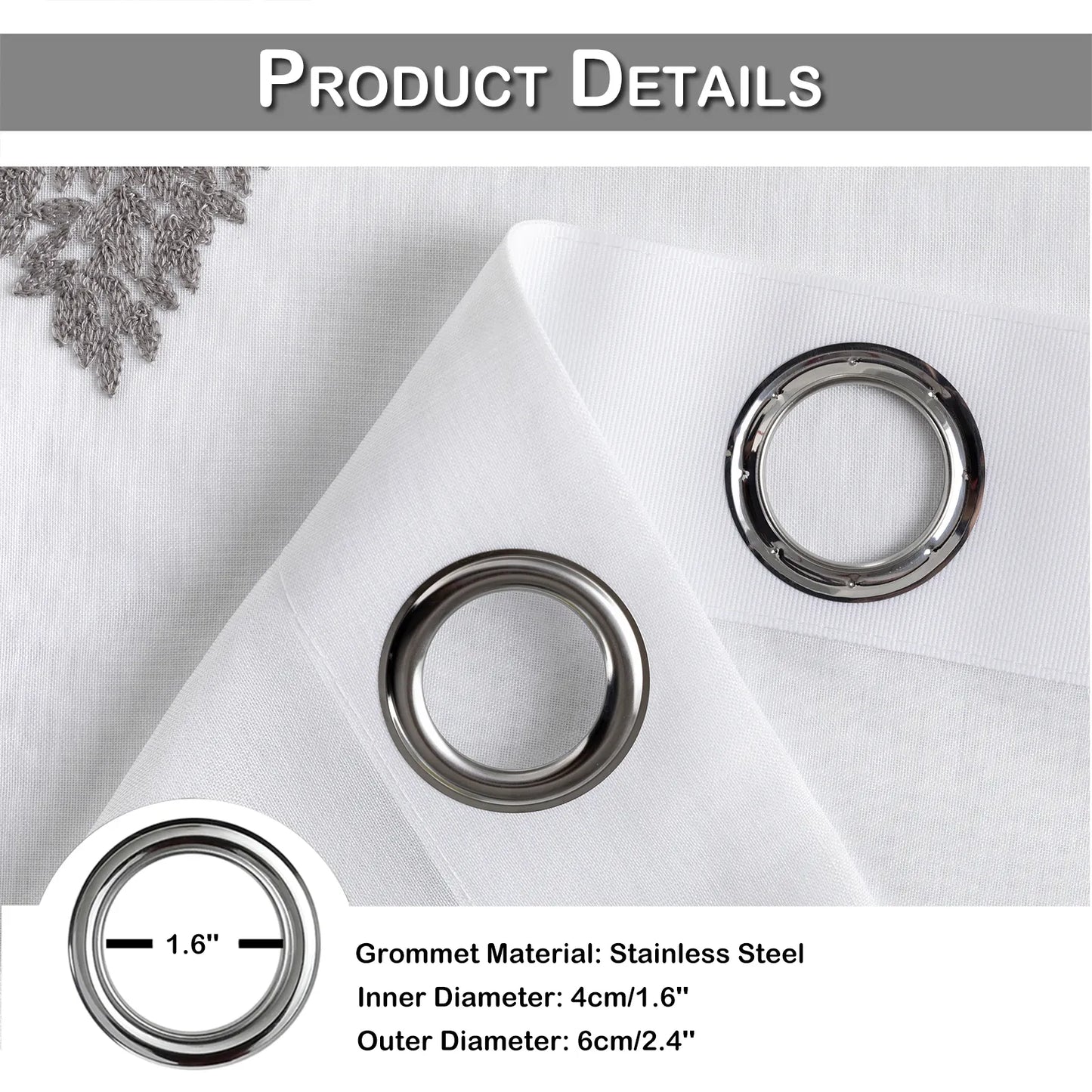Transparente Gardine mit Stickerei – Blätterdesign, 2er Set, Ösen