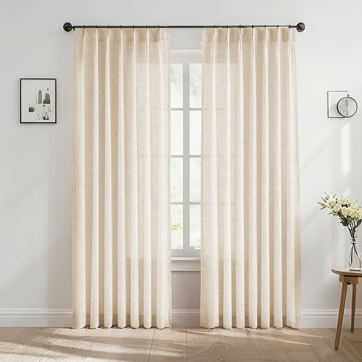 2-teiliges Set Pinch Pleat Vorhänge in Leinenoptik · Halbtransparent · Vintage Stil