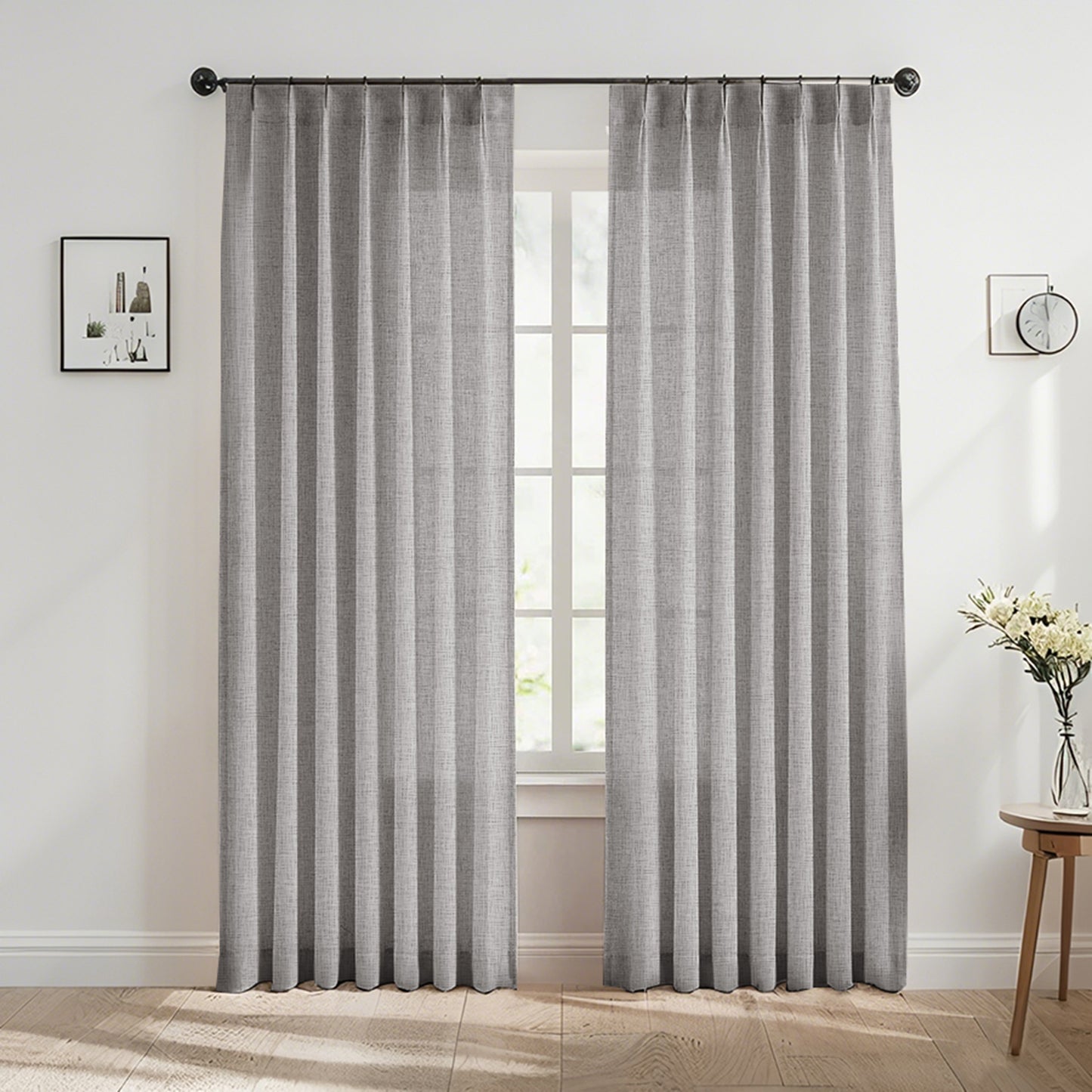 2-teiliges Set Pinch Pleat Vorhänge in Leinenoptik · Halbtransparent · Vintage Stil