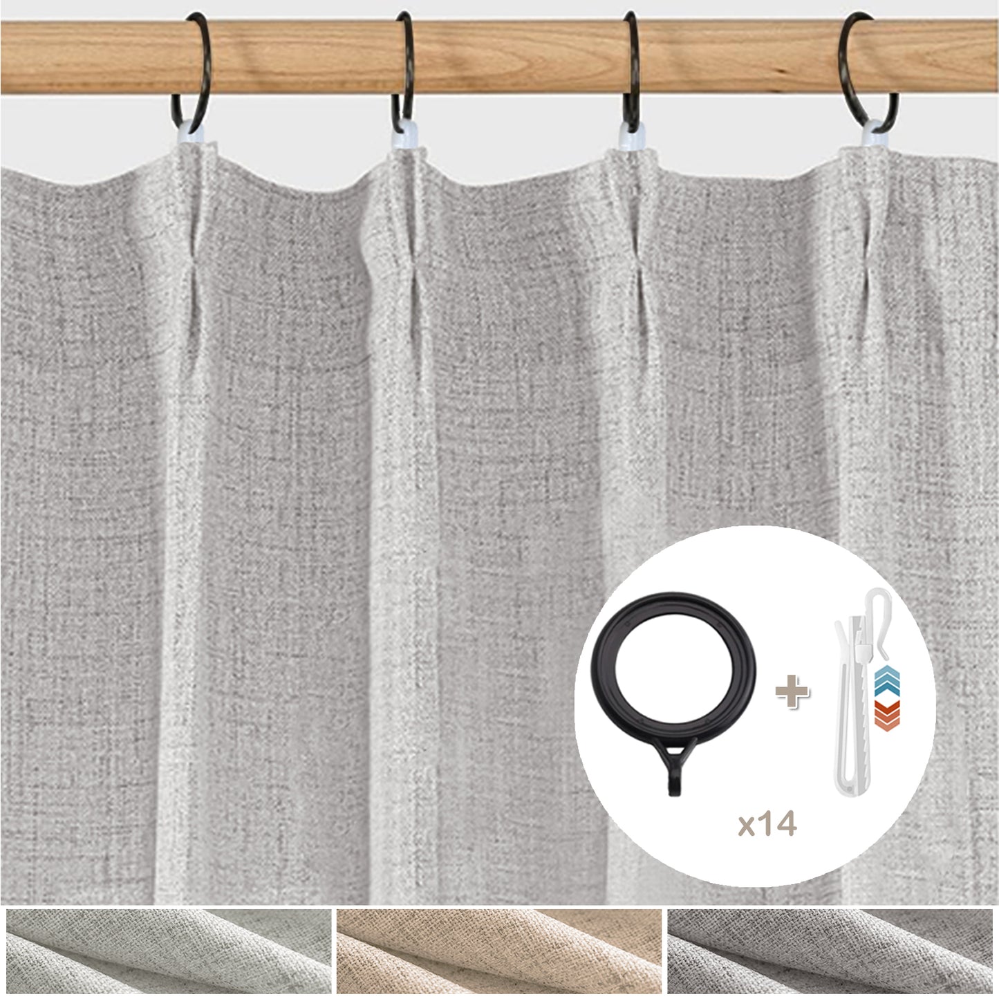 2-teiliges Set Pinch Pleat Vorhänge in Leinenoptik · Halbtransparent · Vintage Stil