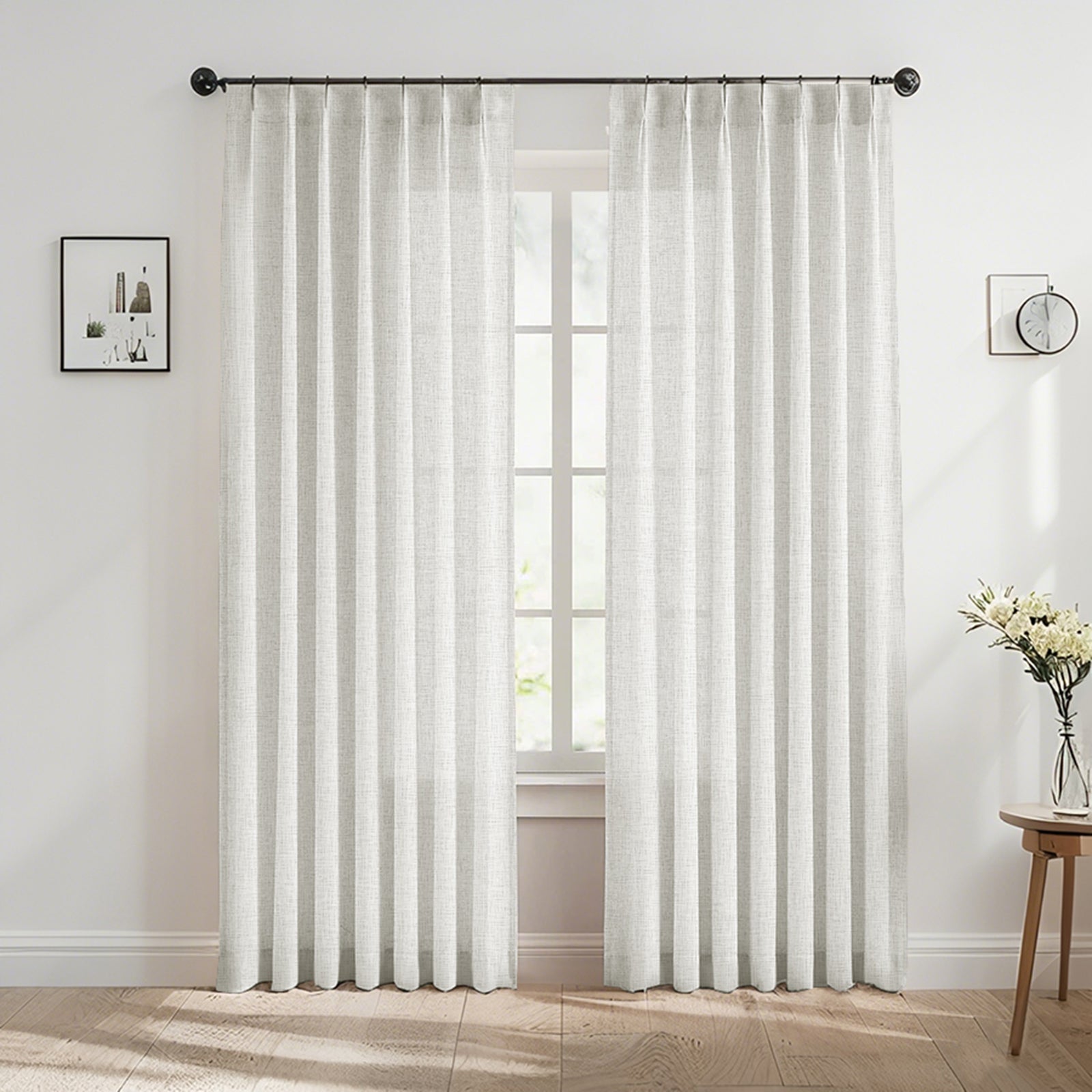 2-teiliges Set Faltenband Vorhänge Leinenoptik halbtransparent Vintage – BTTO