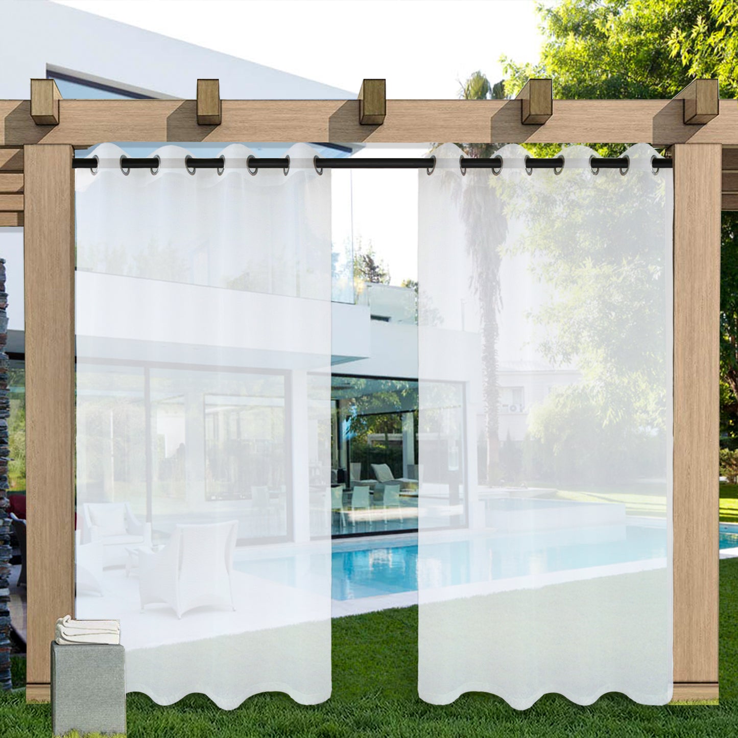 Outdoor Gardine Voile Weiß Transparent und Wasserabweisend mit Ösen 1 Panel