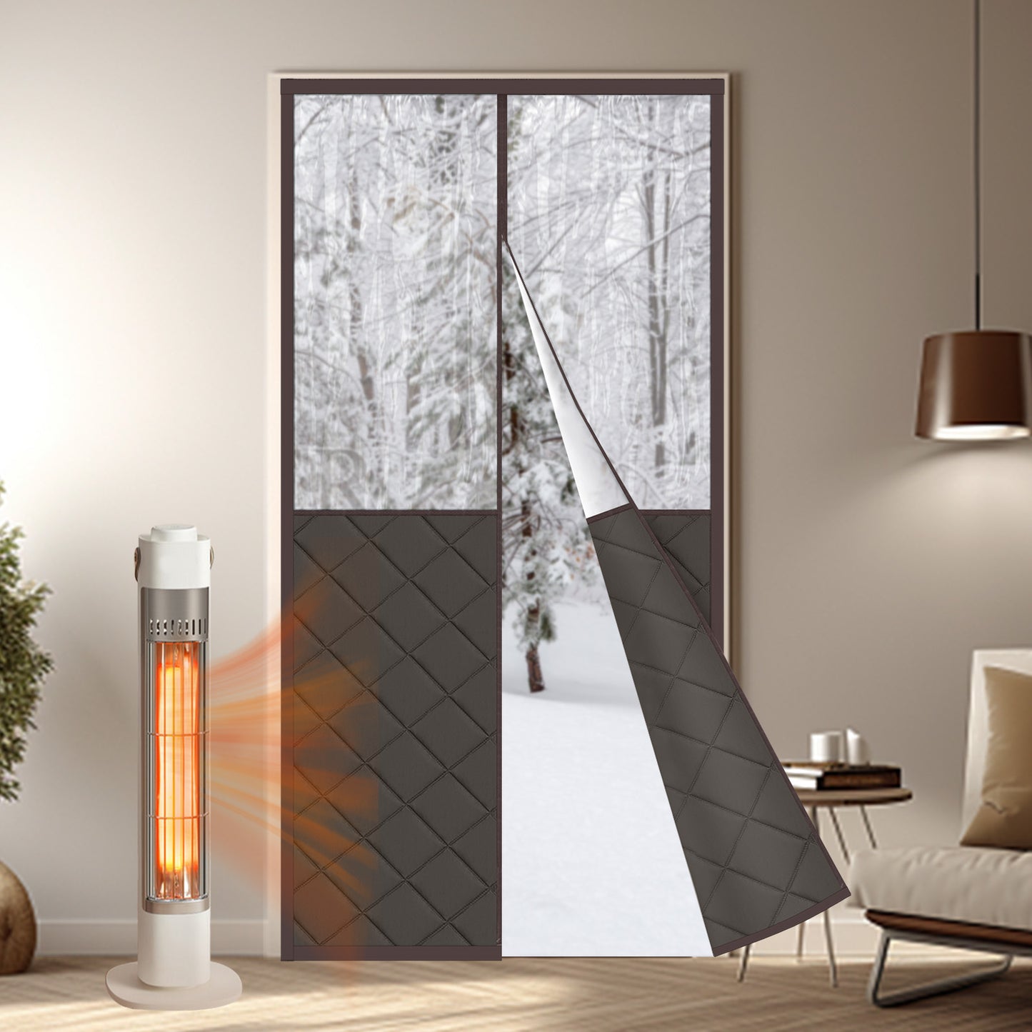Magnetischer gesteppter Thermo Türvorhang mit großem Fenster · Wärmeschutz für Winter und Sommer