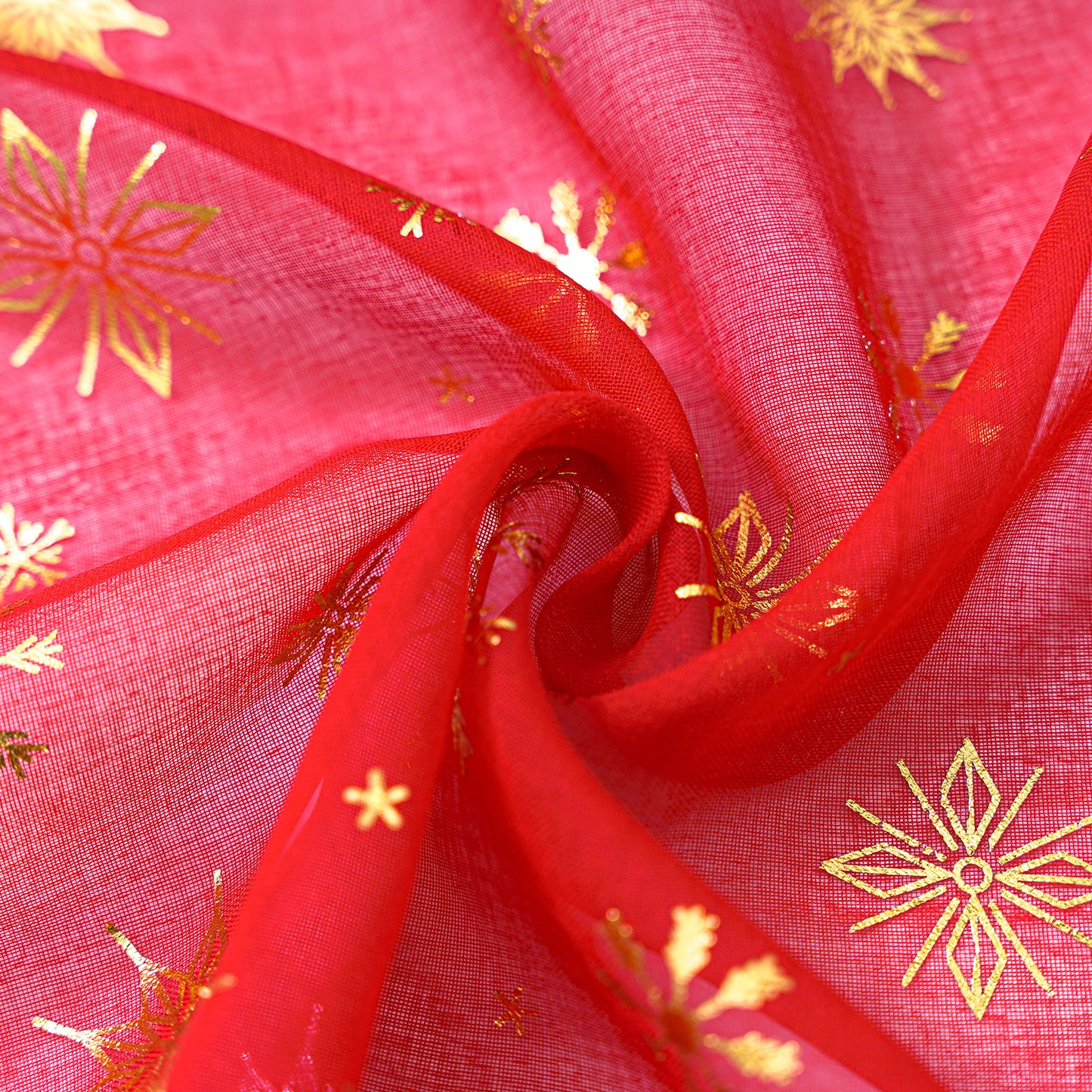 Weihnachtsvorhang Schneeflocken Goldfolie 2er Set Transparente Gardine