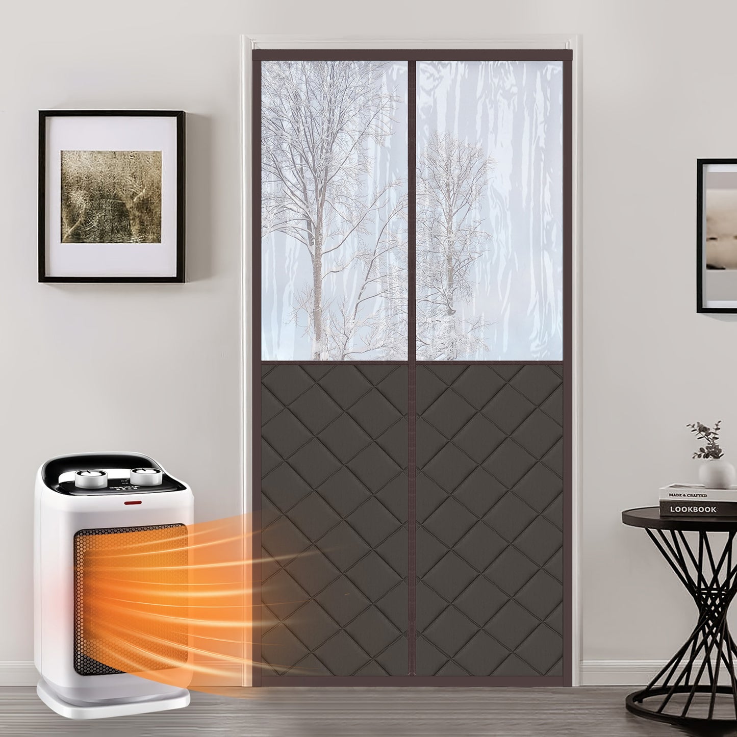 Magnetischer gesteppter Thermo Türvorhang mit großem Fenster · Wärmeschutz für Winter und Sommer