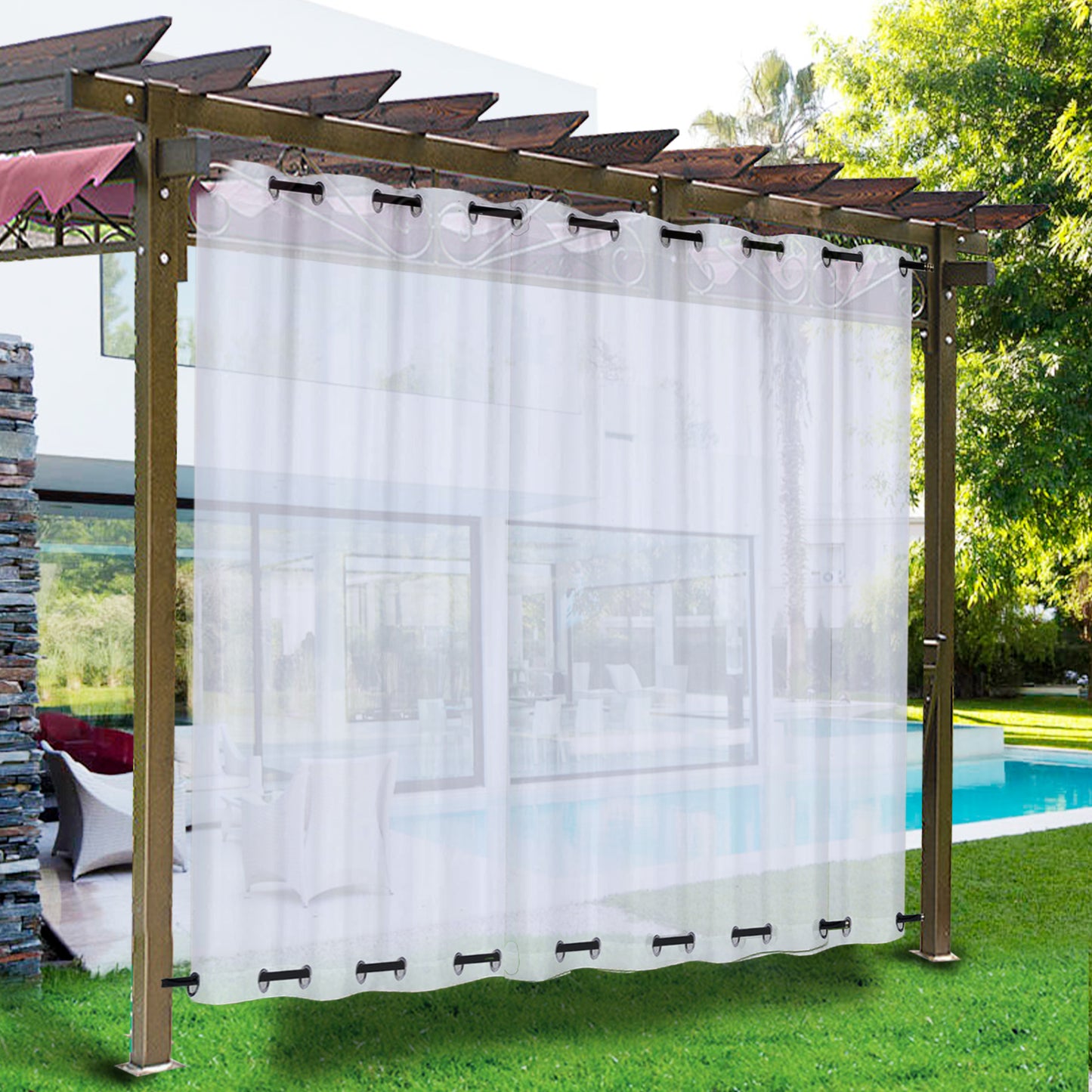 Outdoor Gardine Halbtransparent undWinddicht Wasserabweisend Weiß 1 Panel