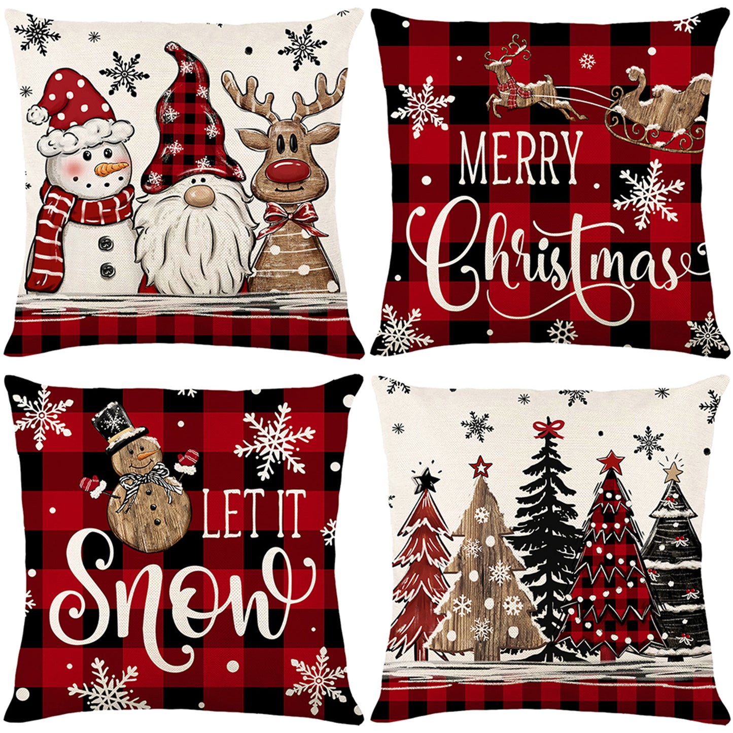 4er-Set Weihnachts-Kissenbezüge aus Leinen – Softe Dekokissen für Sofa und Bett (45×45 cm)