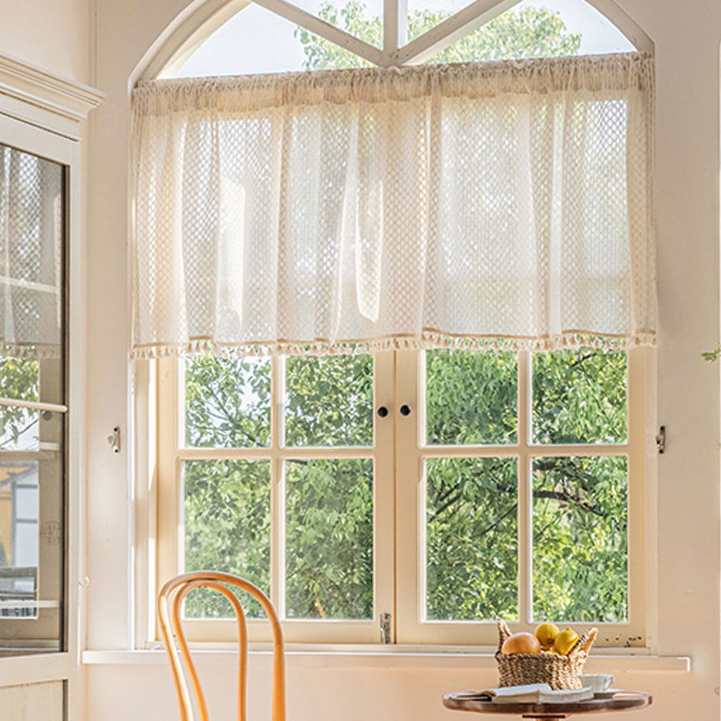 Quasten Kurze Vorhänge Cafe Voile Vorhänge Vintage Boho Küche Dekor 1 Panel