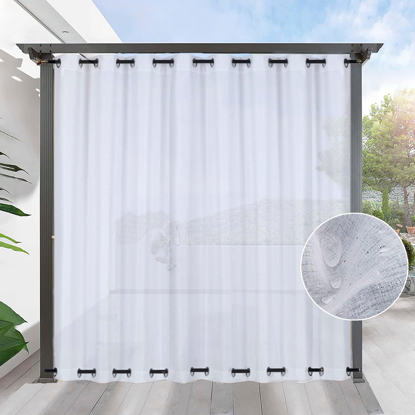 Outdoor Gardine Halbtransparent undWinddicht Wasserabweisend Weiß 1 Panel