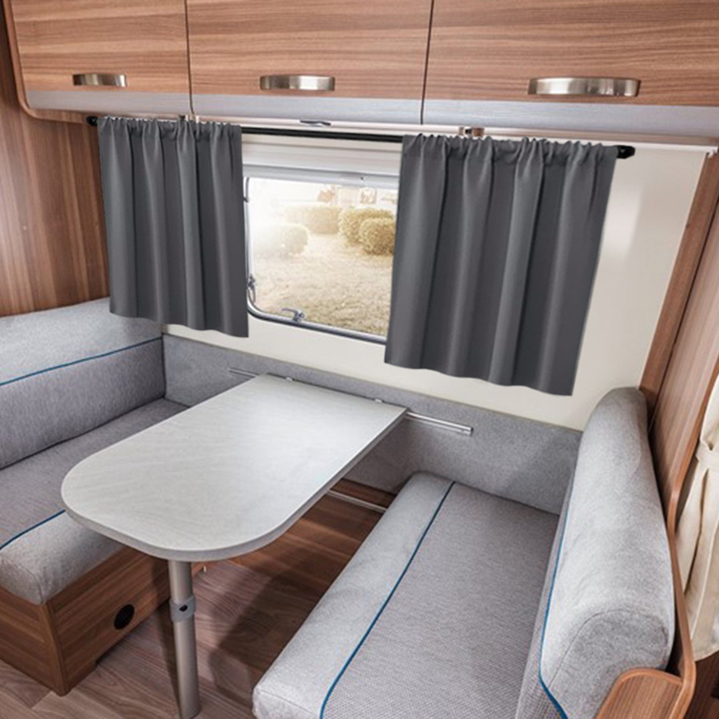 Verdunkelungskurzvorhänge für Wohnmobil und Caravan – 2er Set, Grau