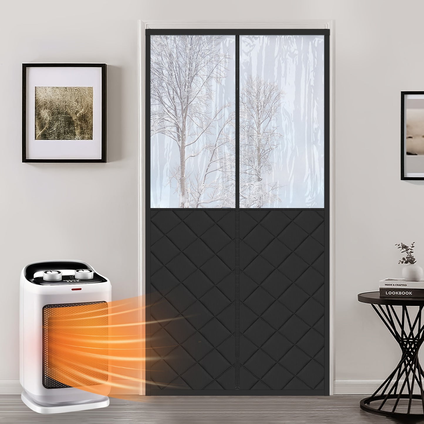 Magnetischer gesteppter Thermo Türvorhang mit großem Fenster · Wärmeschutz für Winter und Sommer