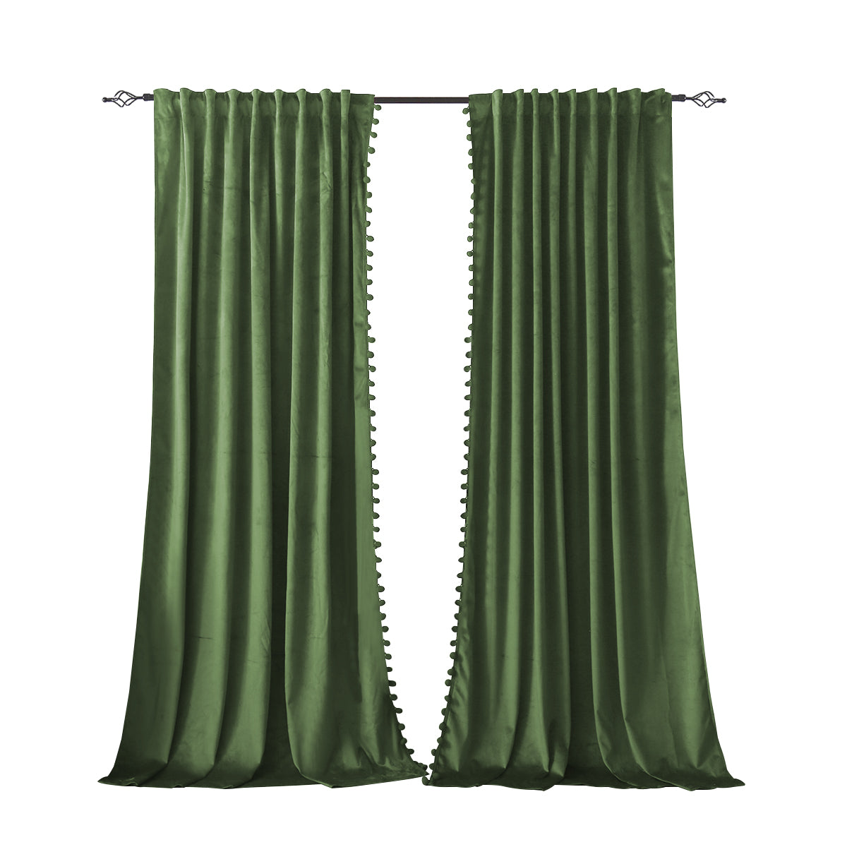 Rideaux de Noël en velours avec pompons 2 pièces rouge ou vert