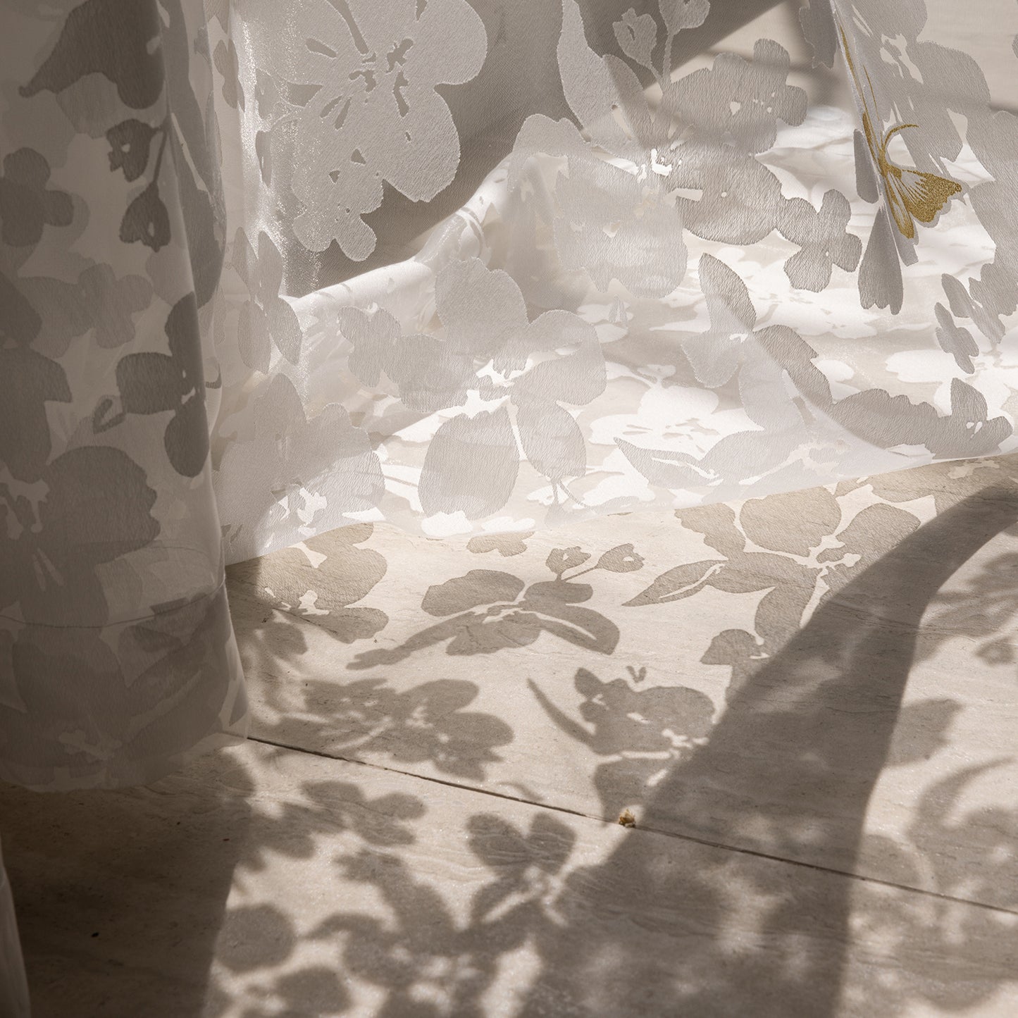 Elegant burnout voile curtain with gold butterfly embroidery, made to measure – Mariposa