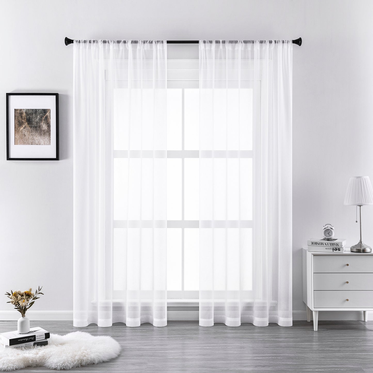 Transparent curtain in a set of 2 – white, light voile look