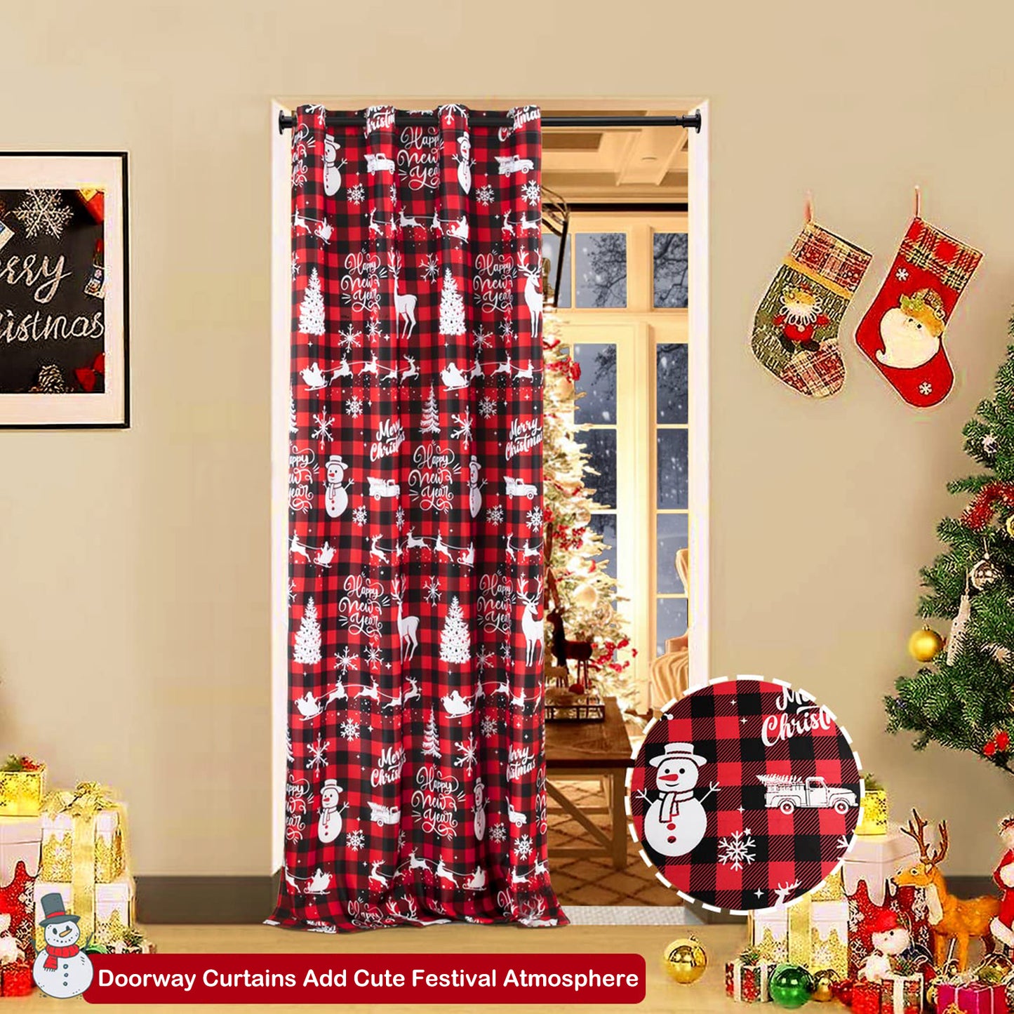 Weihnachtsvorhang Rot Schwarz Kariert 2er Set mit Ösen