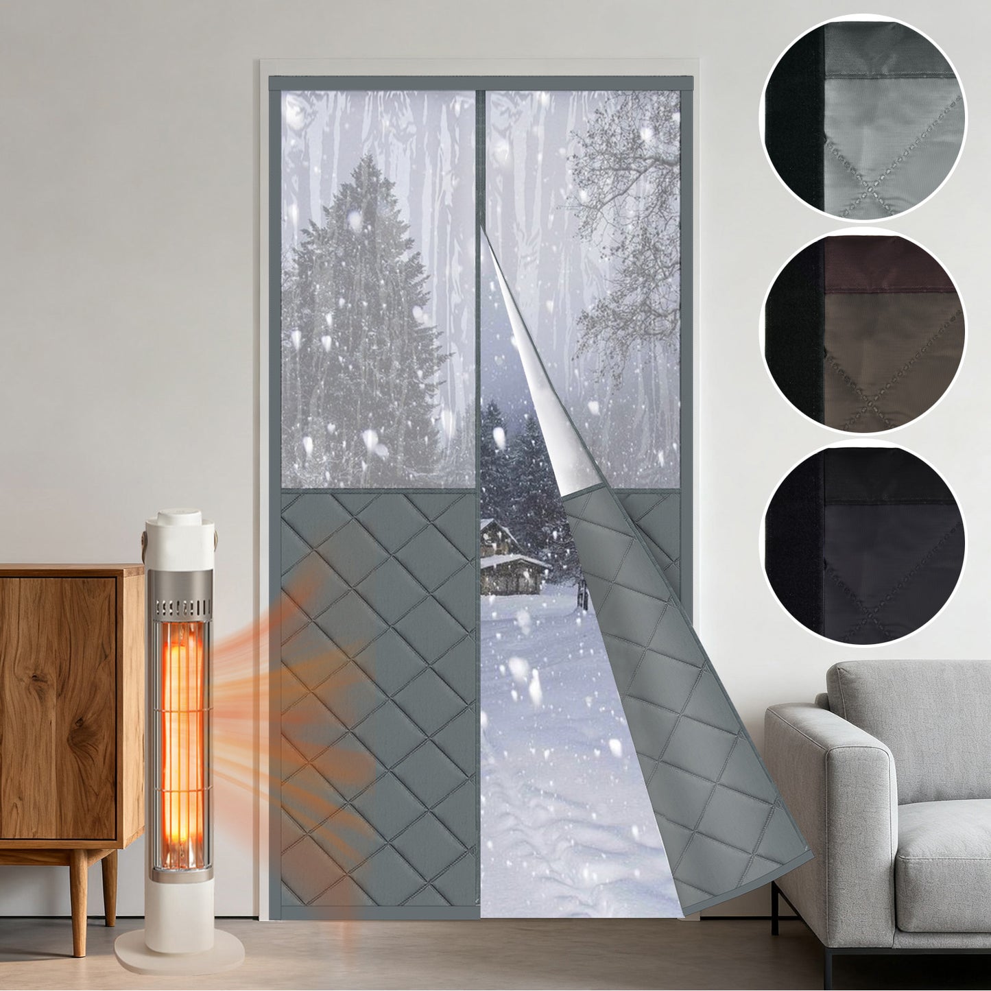 Magnetischer gesteppter Thermo Türvorhang mit großem Fenster · Wärmeschutz für Winter und Sommer