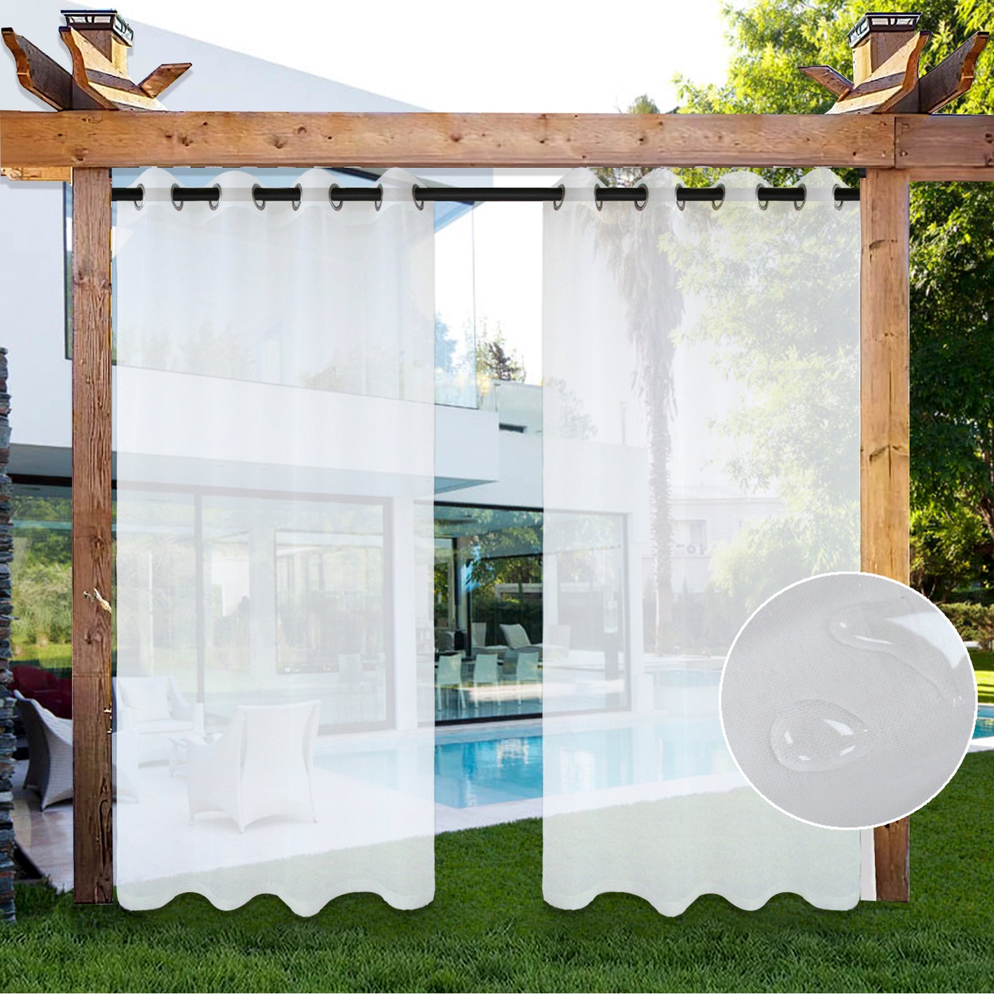 Outdoor Gardine Voile Weiß Transparent und Wasserabweisend mit Ösen 1 Panel