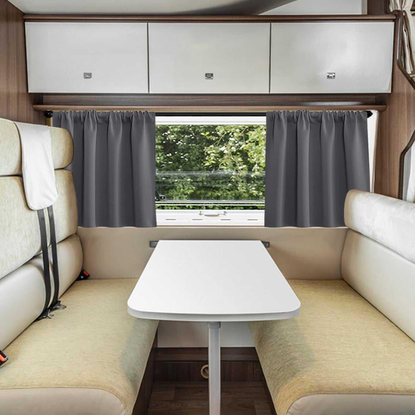 Verdunkelungskurzvorhänge für Wohnmobil und Caravan – 2er Set, Grau