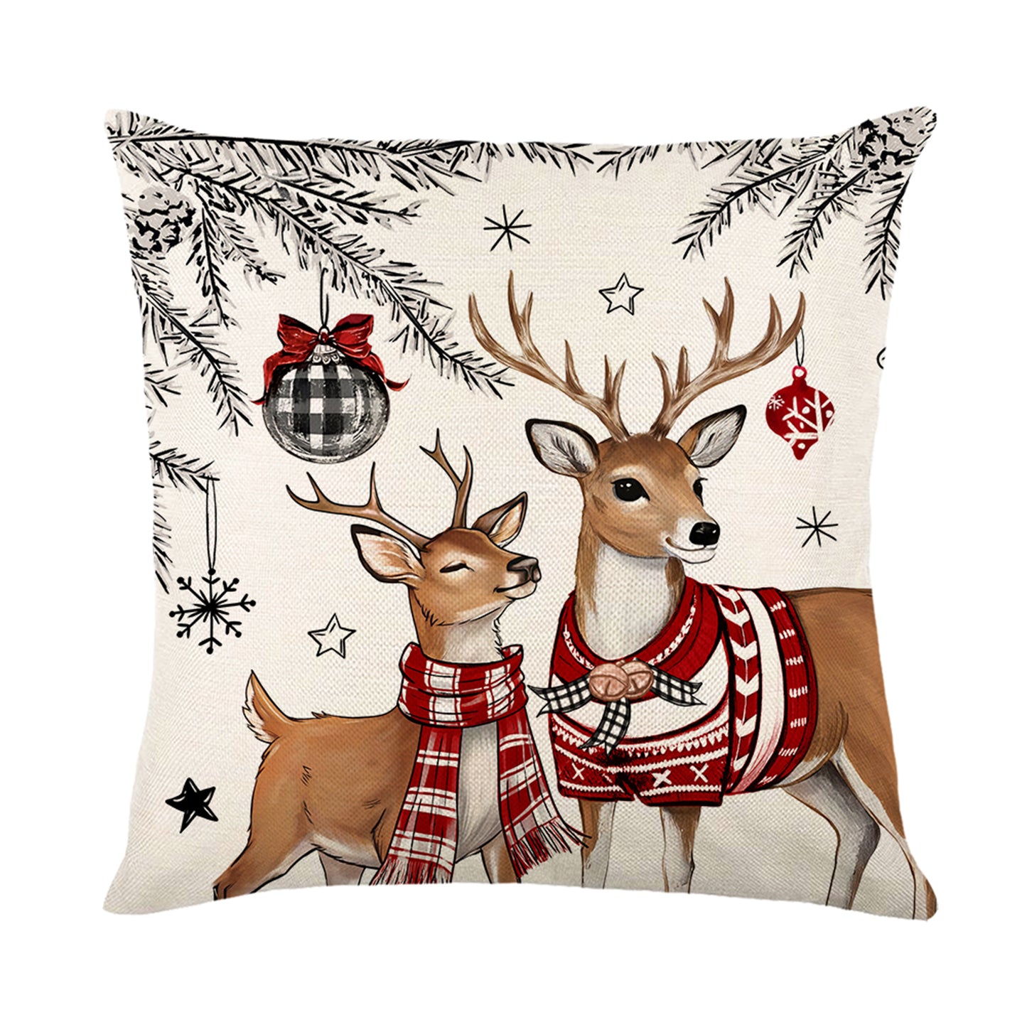 4er-Set Weihnachts-Kissenbezüge aus Leinen – Softe Dekokissen für Sofa und Bett (45×45 cm)