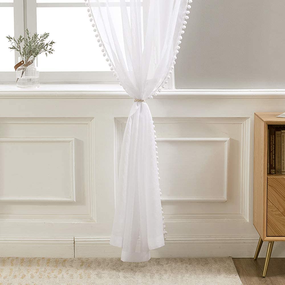 Transparente Gardine Voile mit Pompoms Weiß 1 Panel