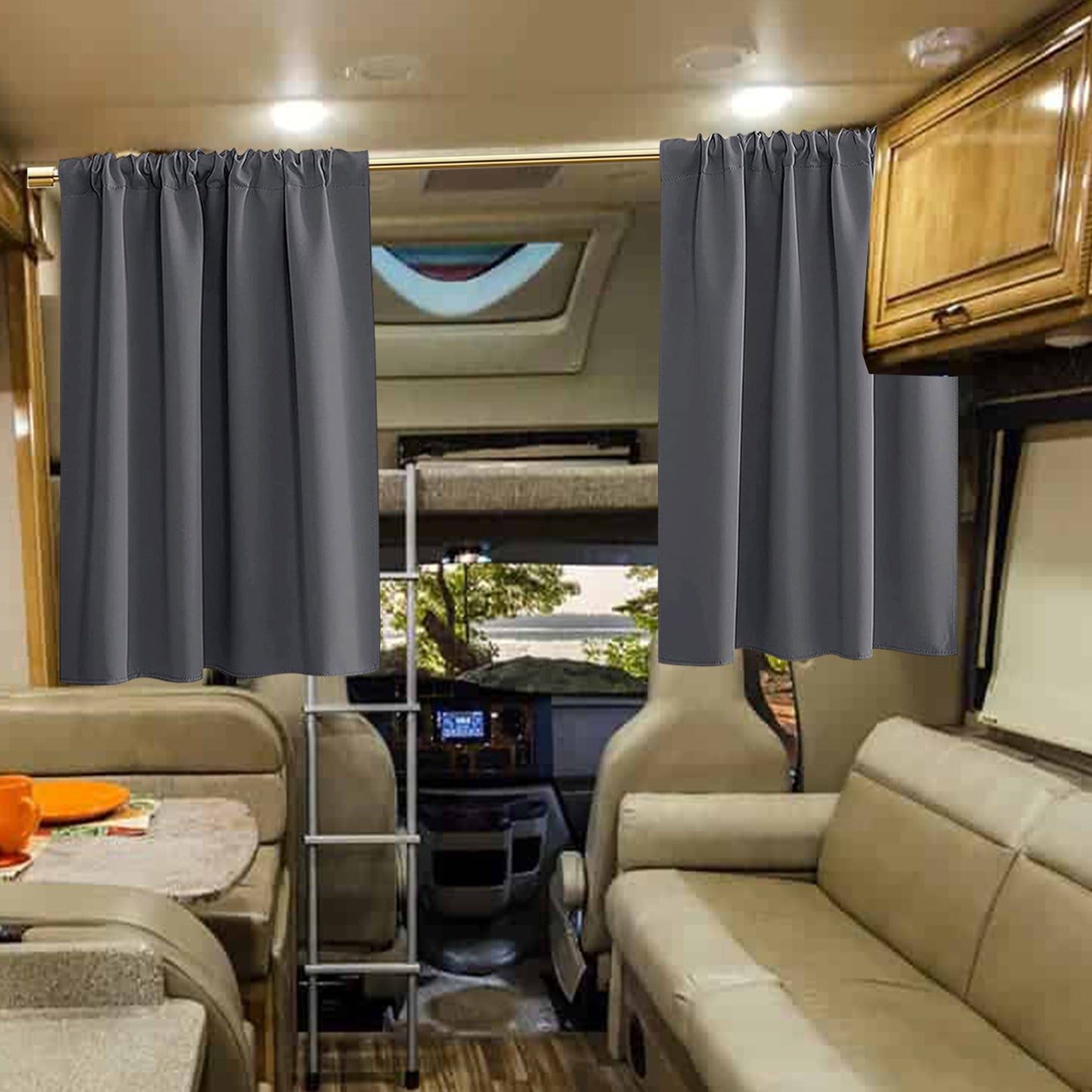 Verdunkelungskurzvorhänge für Wohnmobil und Caravan – 2er Set, Grau