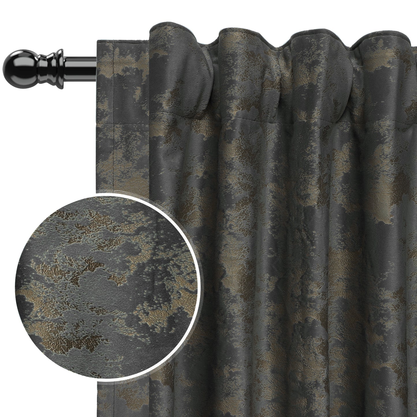2er Set Samtvorhänge Verdunkelnd mit Goldprint Wärmeschutz