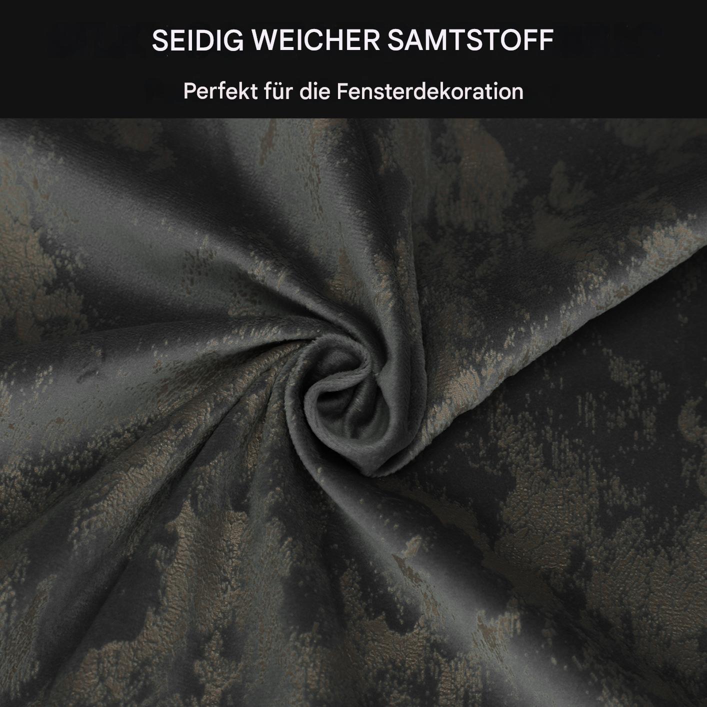 2er Set Samtvorhänge Verdunkelnd mit Goldprint Wärmeschutz