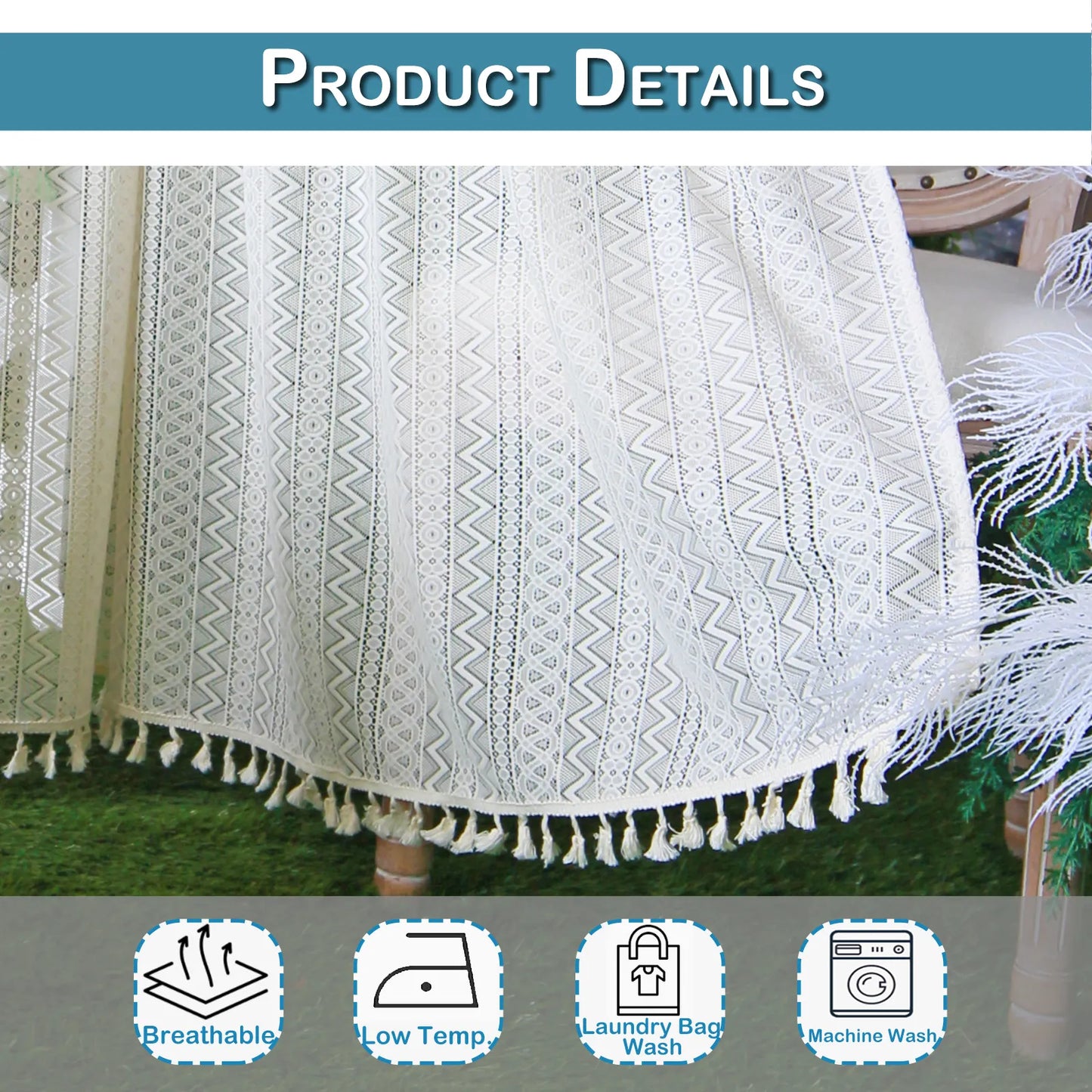 Boho Scheibengardine mit Quasten – Transparente Kurzvorhänge, Rod Pocket