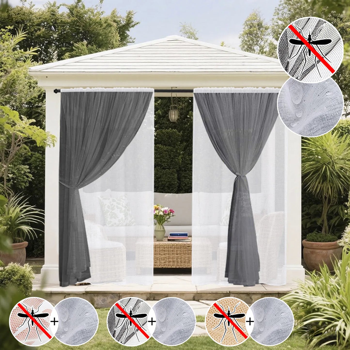 Double-layered outdoor curtain made to measure with mosquito net · Solmara