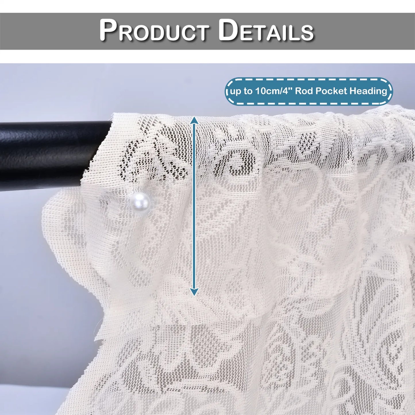 Transparente Gardine mit Perlen – Weiß, Rod Pocket, verschiedene Größen