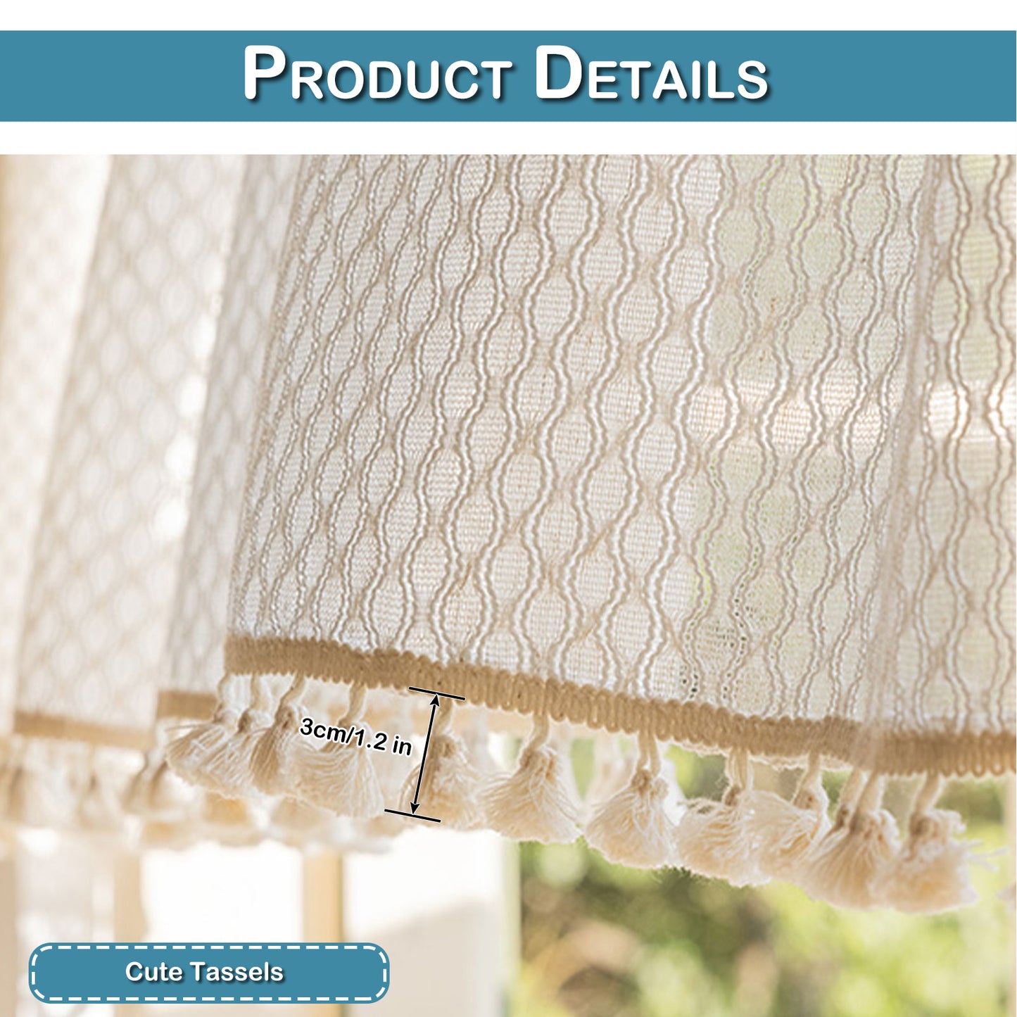 Quasten Kurze Vorhänge Cafe Voile Vorhänge Vintage Boho Küche Dekor 1 Panel